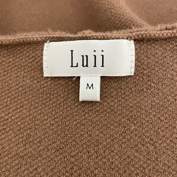 LUII Brown Knit Sleeveless Hoodie Sweater Long Duster Cardi Medium - Picture 6 of 11